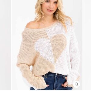 0308. COLORBLOCK HEART PRINT KNIT PULLOVER SWEATER Heart Pattern Sweater -